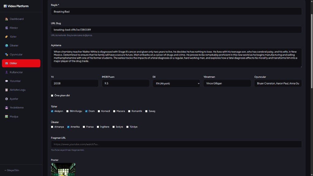 Video Platform - Bölüm düzenleme